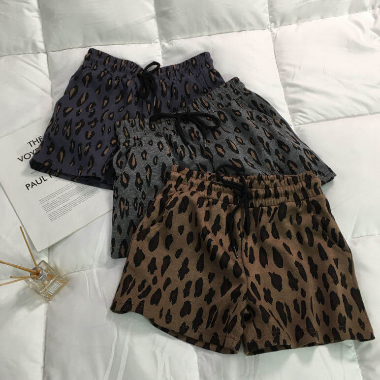 Leopard Print Casual Elastic Waist Wide Leg Pants Hot Pants